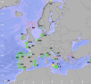 73 European HFR Sites on map